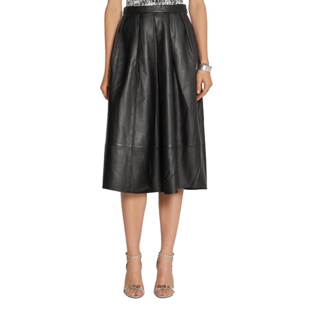 ‼️PRICE FIRM‼️ Tibi Pleated Leather Midi Skirt Size 8 - Picture 2 of 12